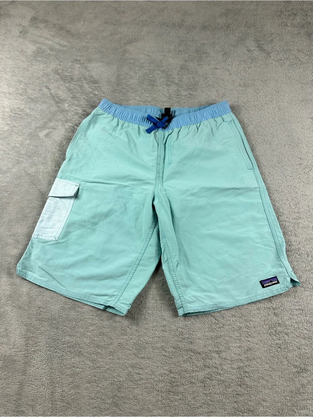 Patagonia Boys XXL Swim Shorts Aqua Green Cargo Pocket